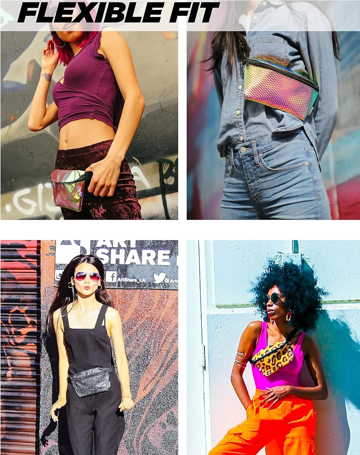 Small Fanny Packs for Women – 80s/90s Holographic Bum Bag – Unisex Retro Neon Crossbody Waist Belt Bag for Travel, Festivals, & Daily Use – Waist Belt Bag for Women | Dazzler Rainbow Glitter