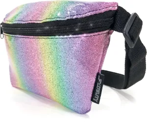 Small Fanny Packs for Women – 80s/90s Holographic Bum Bag – Unisex Retro Neon Crossbody Waist Belt Bag for Travel, Festivals, & Daily Use – Waist Belt Bag for Women | Dazzler Rainbow Glitter
