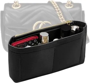 Small Handbag Shaper Insert for GG Marmont Matelasse Shoulder Bag(Pack of 2) Felt Insert Purse Organizer with Zipper- Buy 1 Get 1 Bag Free Small 8030 Black