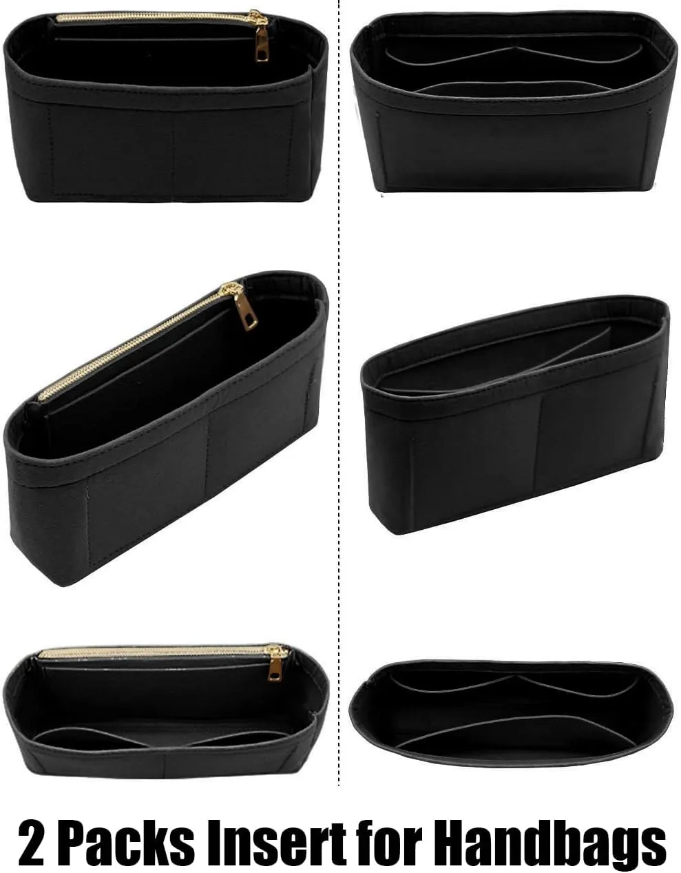 Small Handbag Shaper Insert for GG Marmont Matelasse Shoulder Bag(Pack of 2) Felt Insert Purse Organizer with Zipper- Buy 1 Get 1 Bag Free Small 8030 Black