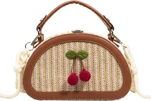 Small Straw Bag Handbag Shoulder Bag Summer Woven Cute Purses Vacation Beach Purse Crossbody Bag Cherry Gifts For Women