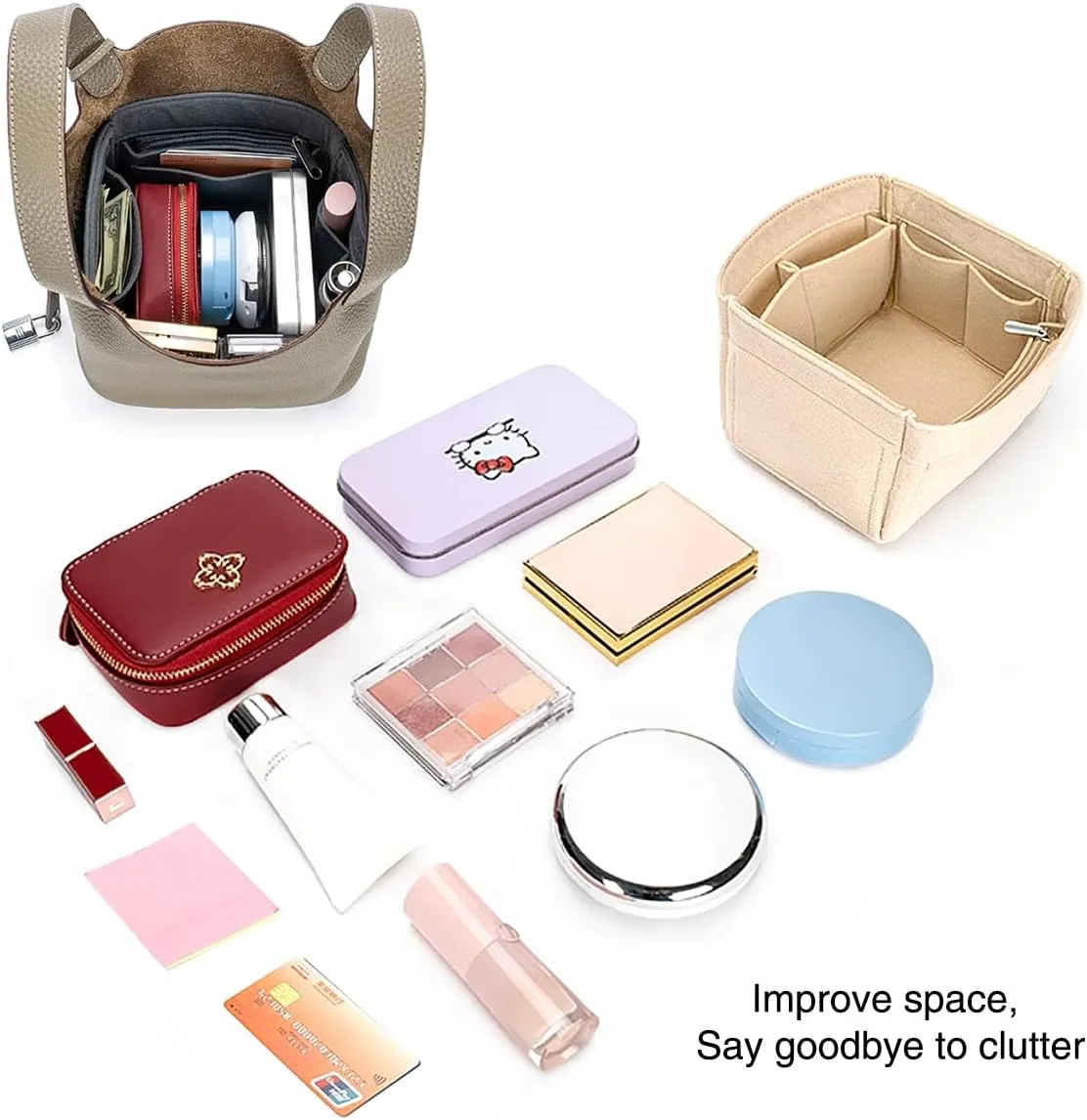 SMART DK Purse Organizer Insert for Handbags,Felt Bag Organizers Fit Picotin 18/22/26 Bags (Beige, P22)