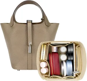 SMART DK Purse Organizer Insert for Handbags,Felt Bag Organizers Fit Picotin 18/22/26 Bags (Beige, P22)