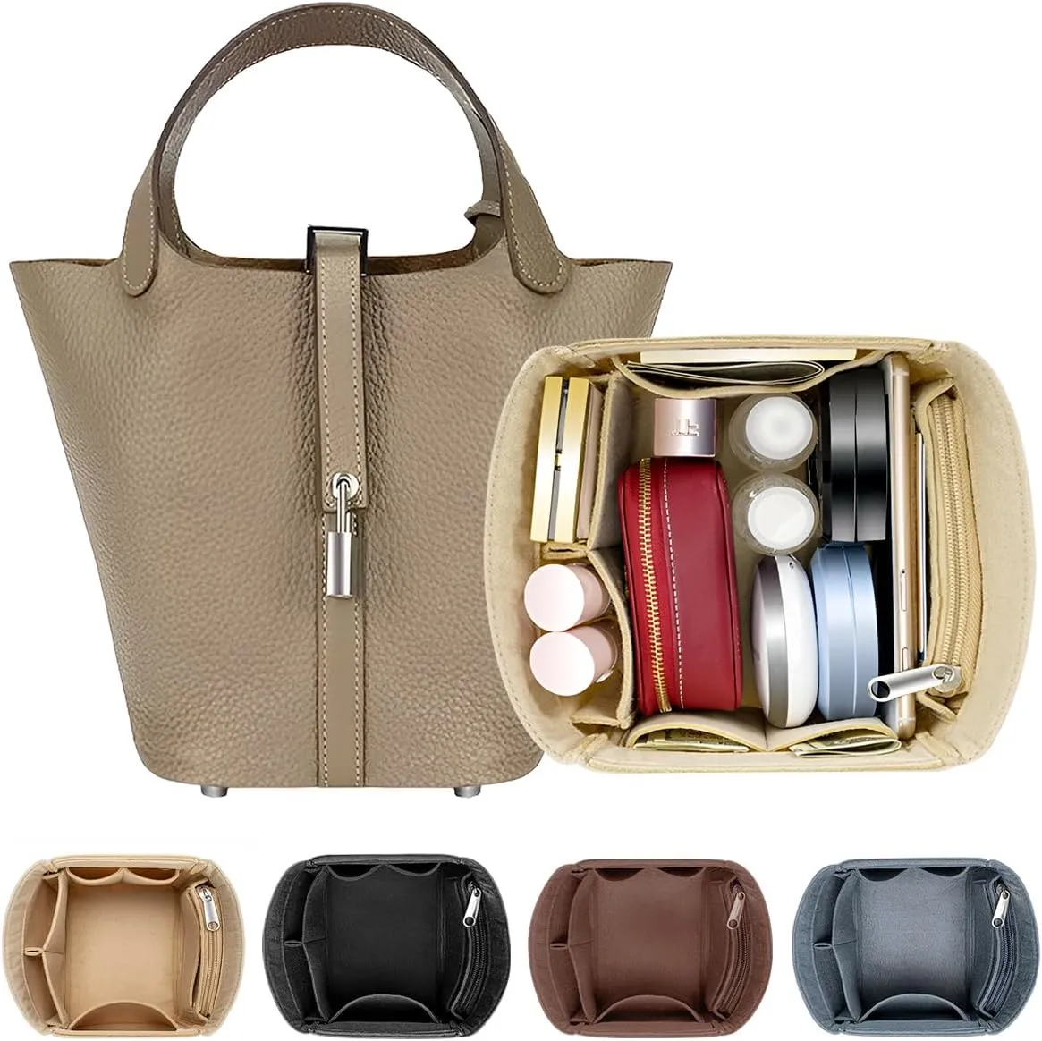 SMART DK Purse Organizer Insert for Handbags,Felt Bag Organizers Fit Picotin 18/22/26 Bags (Beige, P22)