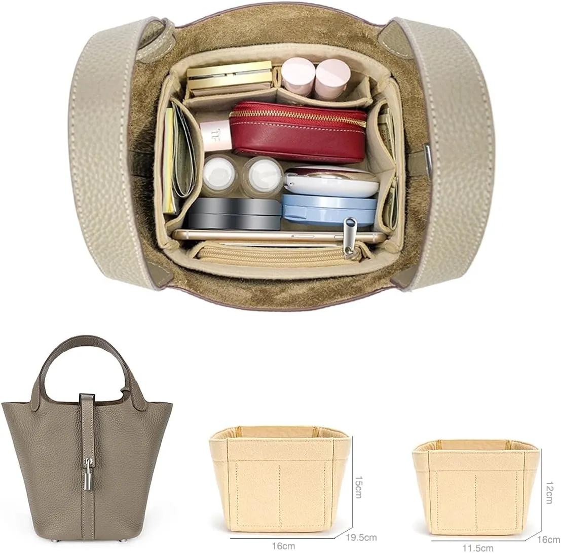 SMART DK Purse Organizer Insert for Handbags,Felt Bag Organizers Fit Picotin 18/22/26 Bags (Beige, P22)