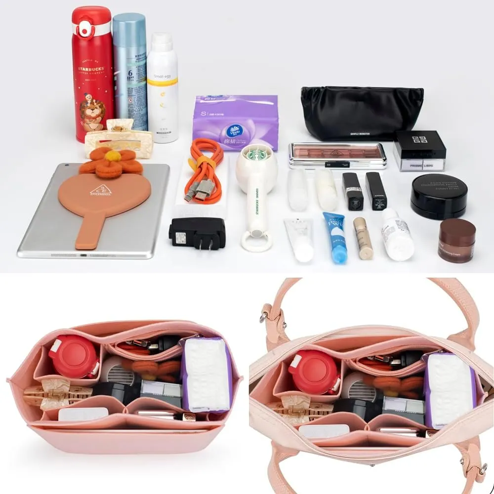 SMART DK Purse Organizer Insert for Longchamp Le Pliage Handbag Insert (PINK, L/11 * 6.69 * 9.84in)
