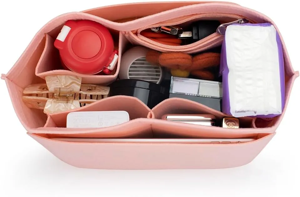 SMART DK Purse Organizer Insert for Longchamp Le Pliage Handbag Insert (PINK, L/11 * 6.69 * 9.84in)