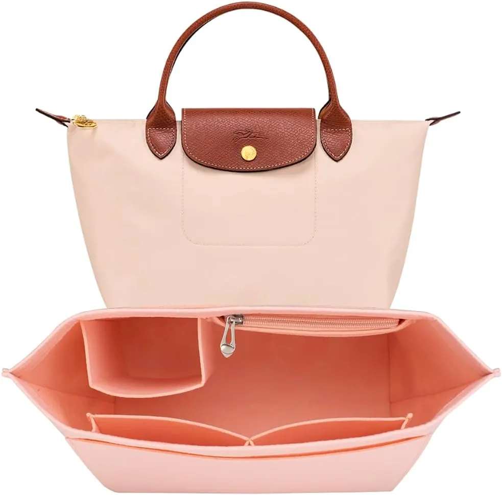 SMART DK Purse Organizer Insert for Longchamp Le Pliage Handbag Insert (PINK, L/11 * 6.69 * 9.84in)