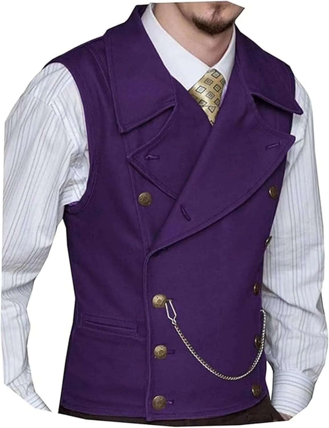 SOCOOL Mens Suit Suede Double Breasted Vest Classic Groomsmen Wedding Waistcoat Leather Big Lapel for Men (Color : Dark Purple, Size : Medium)