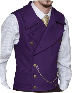 SOCOOL Mens Suit Suede Double Breasted Vest Classic Groomsmen Wedding Waistcoat Leather Big Lapel for Men (Color : Dark Purple, Size : Medium)