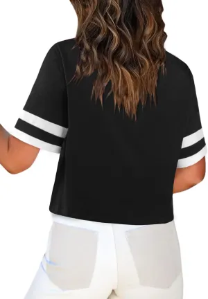SOFIA'S CHOICE Women's Striped Crop Top Loose Fit Summer Casual Short Sleeve T Shirt