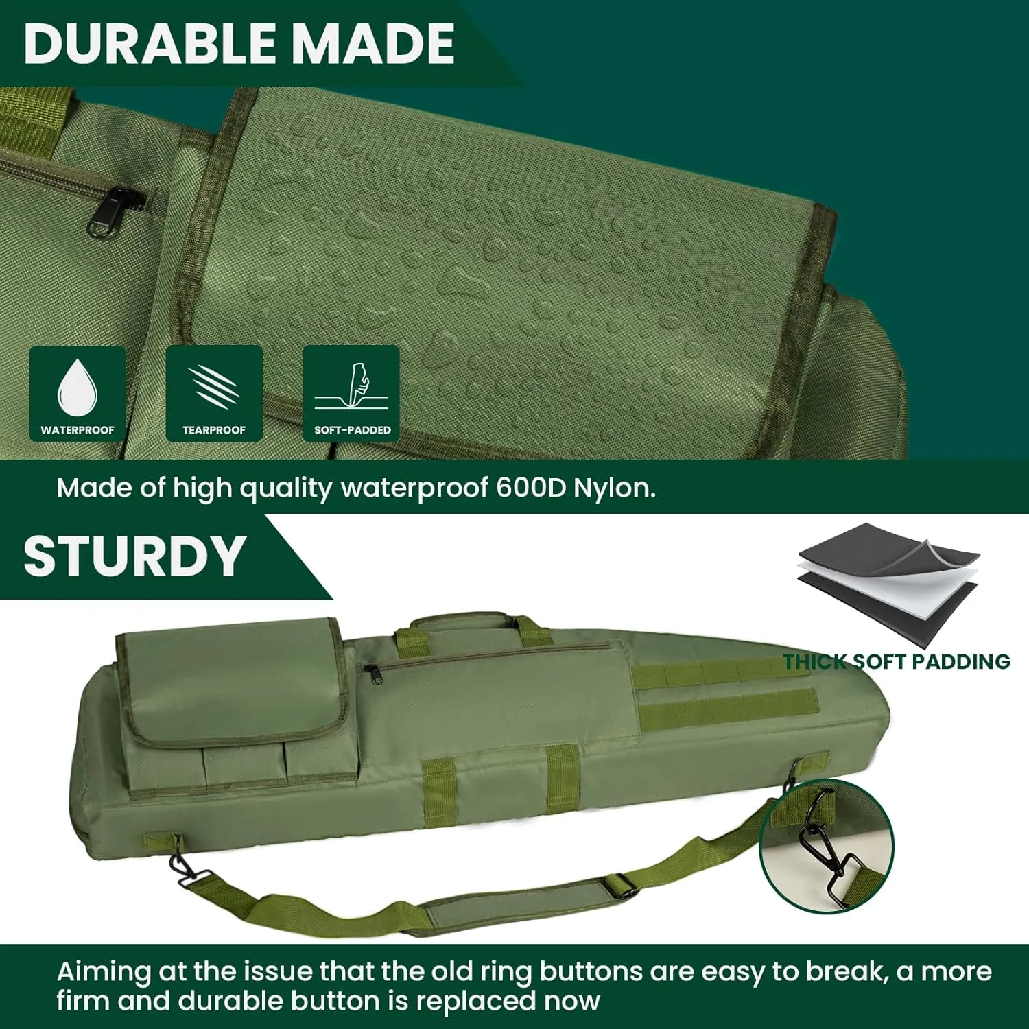 Soft Double Shotgun Rifle Case 38” 42” 44” 46" 52" Long Gun Bag w/Padded Handle - Adjustable Sling Dual Lockable Zippers, Multiple Magazine Holder Pouches Outdoor Tactical Accessory Bags