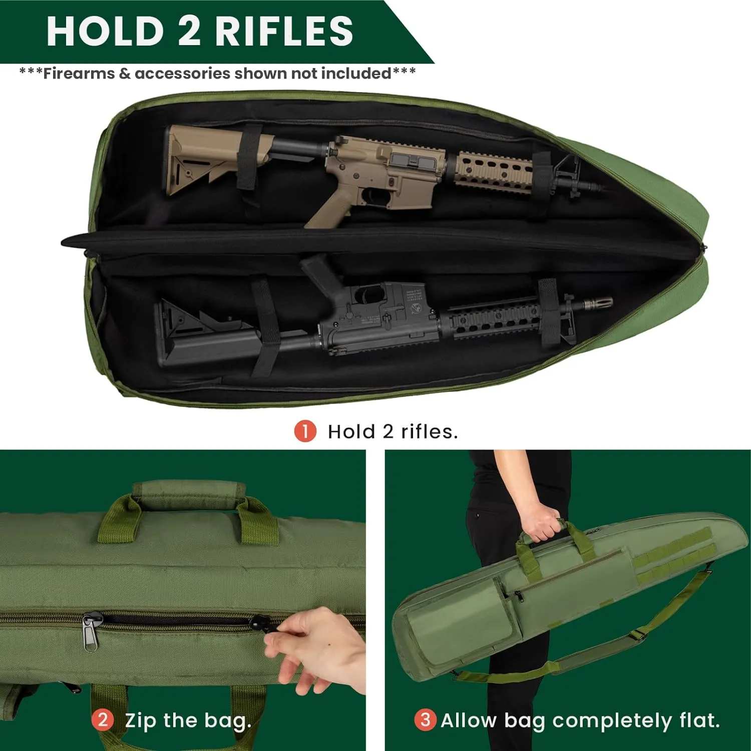 Soft Double Shotgun Rifle Case 38” 42” 44” 46" 52" Long Gun Bag w/Padded Handle - Adjustable Sling Dual Lockable Zippers, Multiple Magazine Holder Pouches Outdoor Tactical Accessory Bags