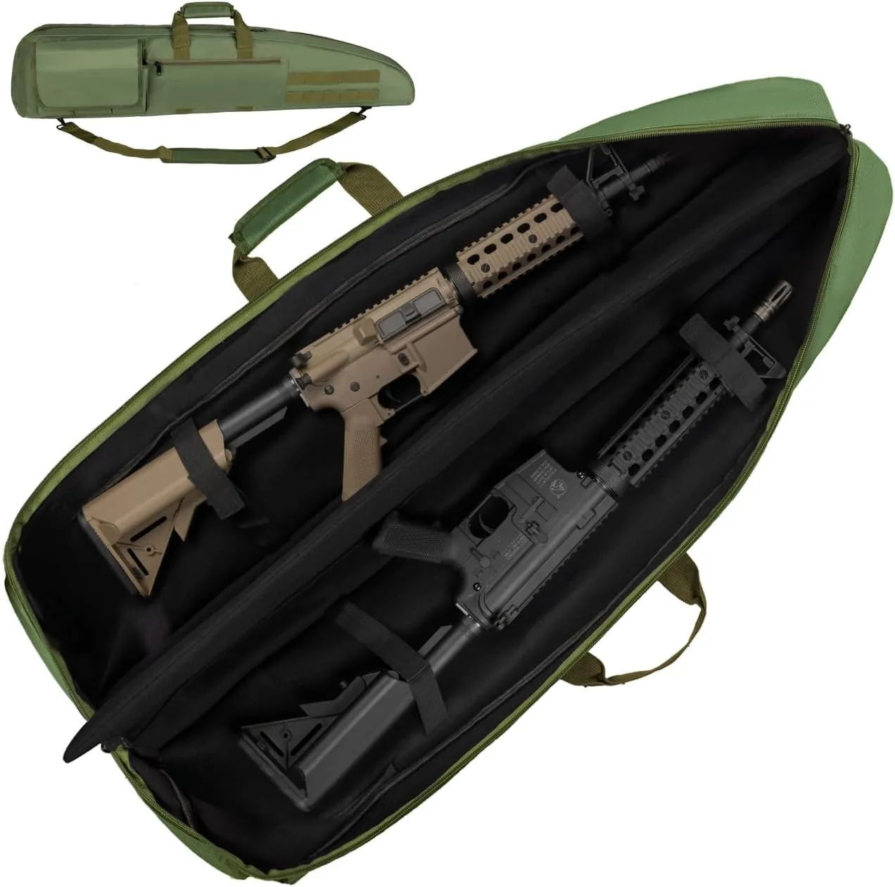 Soft Double Shotgun Rifle Case 38” 42” 44” 46" 52" Long Gun Bag w/Padded Handle - Adjustable Sling Dual Lockable Zippers, Multiple Magazine Holder Pouches Outdoor Tactical Accessory Bags