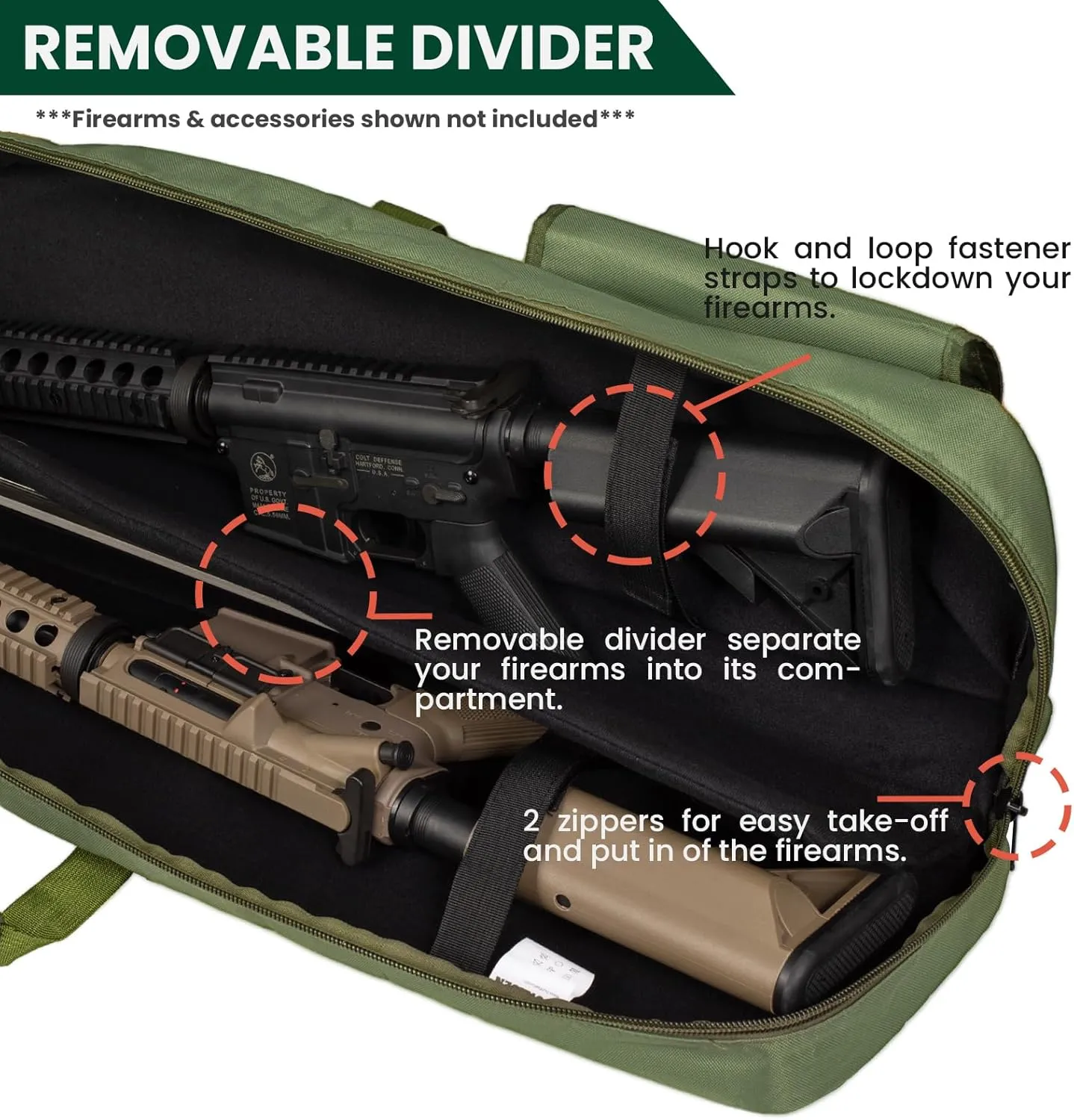 Soft Double Shotgun Rifle Case 38” 42” 44” 46" 52" Long Gun Bag w/Padded Handle - Adjustable Sling Dual Lockable Zippers, Multiple Magazine Holder Pouches Outdoor Tactical Accessory Bags