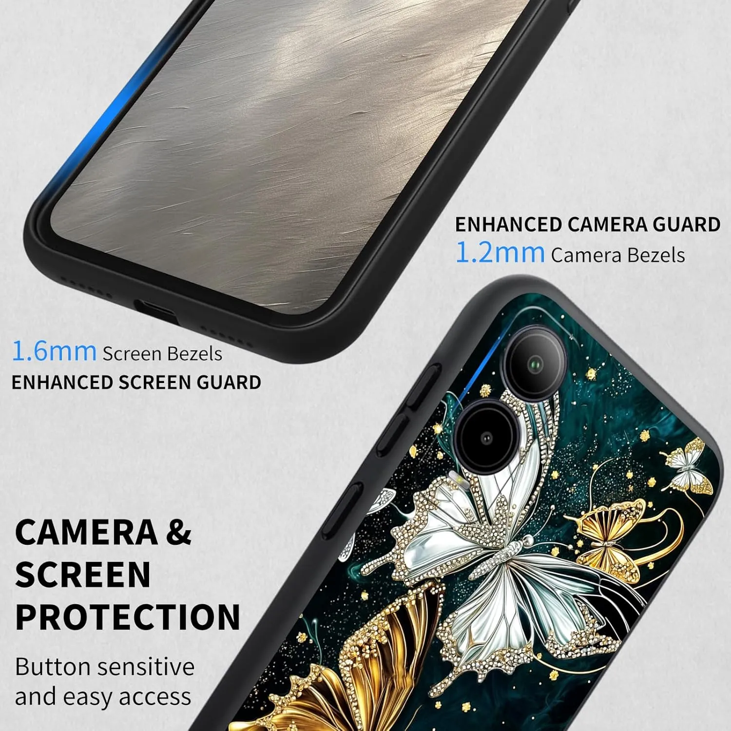 Soft TPU Phone Case for Cricket Icon 6, Slim Protective Cover with Kickstand, Drop Protection, Shock-Absorbing, Wireless Charging Compatible Case for Cricket Icon 6, Golden Butterfly