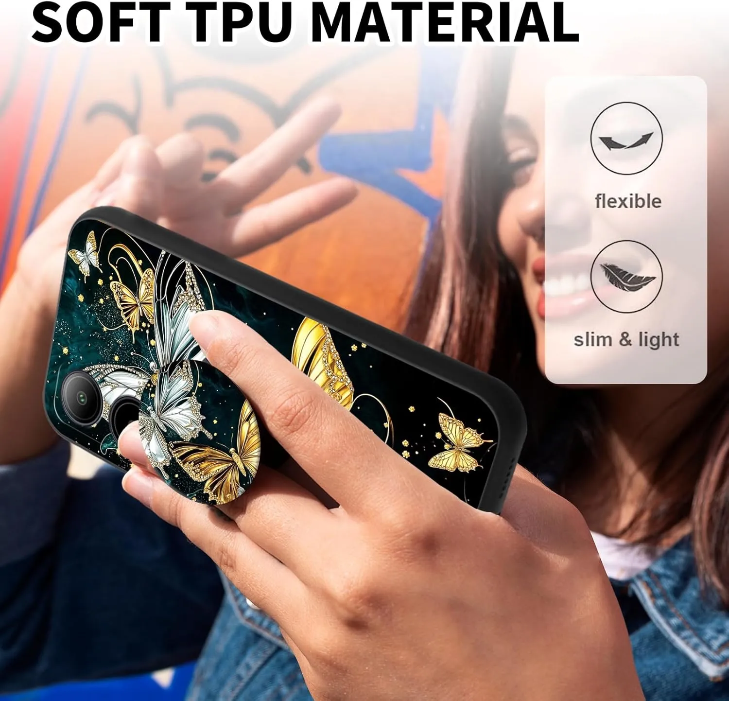 Soft TPU Phone Case for Cricket Icon 6, Slim Protective Cover with Kickstand, Drop Protection, Shock-Absorbing, Wireless Charging Compatible Case for Cricket Icon 6, Golden Butterfly
