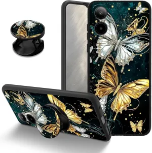 Soft TPU Phone Case for Cricket Icon 6, Slim Protective Cover with Kickstand, Drop Protection, Shock-Absorbing, Wireless Charging Compatible Case for Cricket Icon 6, Golden Butterfly