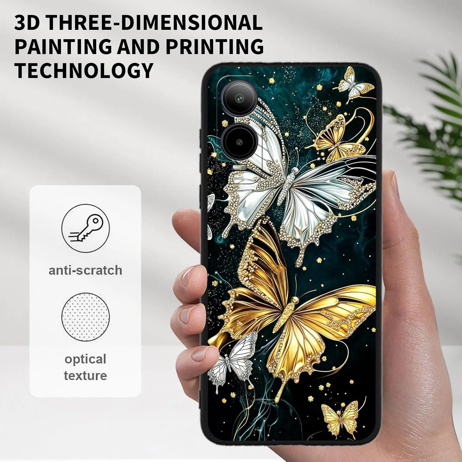 Soft TPU Phone Case for Cricket Icon 6, Slim Protective Cover with Kickstand, Drop Protection, Shock-Absorbing, Wireless Charging Compatible Case for Cricket Icon 6, Golden Butterfly