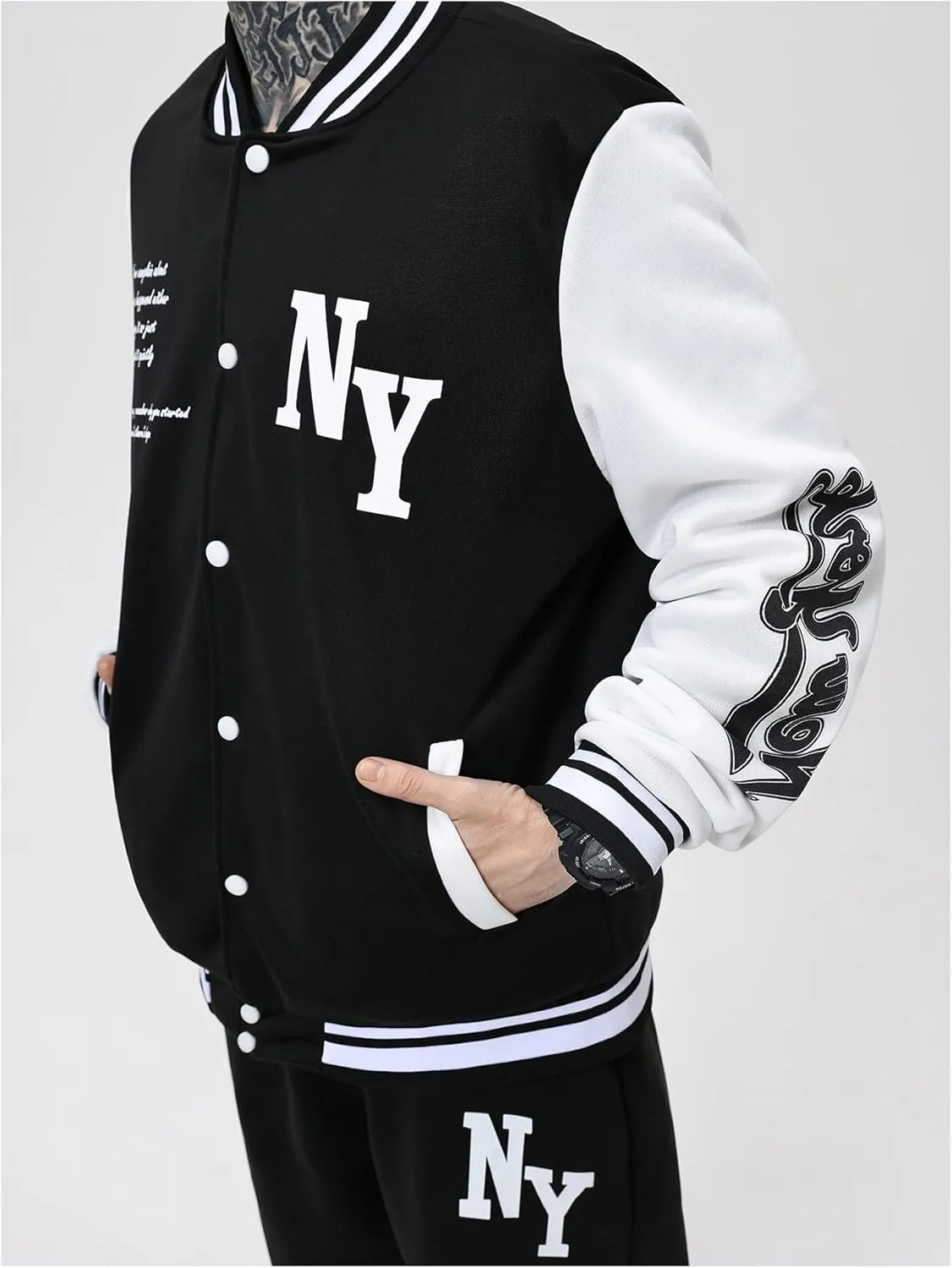 SOLY HUX Men's Varsity Jacket Color Block Letter Graphic Long Sleeve Baseball Jacket Bomber Coat