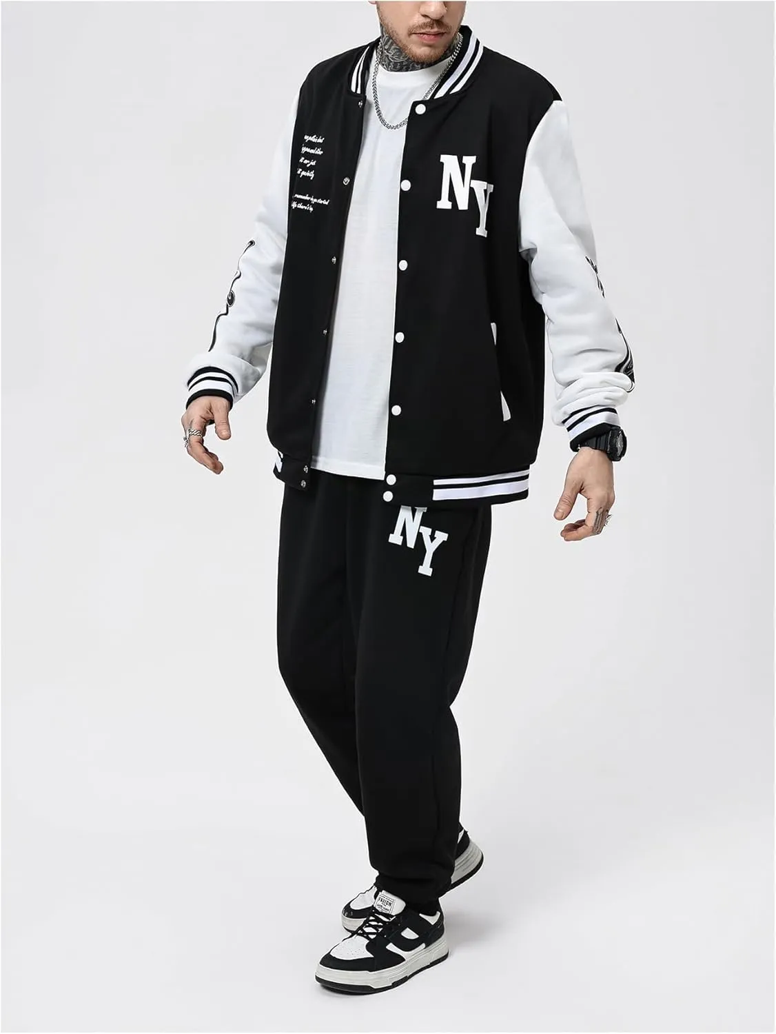 SOLY HUX Men's Varsity Jacket Color Block Letter Graphic Long Sleeve Baseball Jacket Bomber Coat