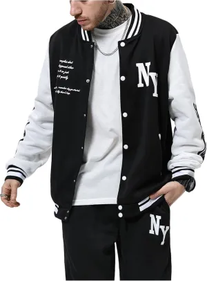 SOLY HUX Men's Varsity Jacket Color Block Letter Graphic Long Sleeve Baseball Jacket Bomber Coat
