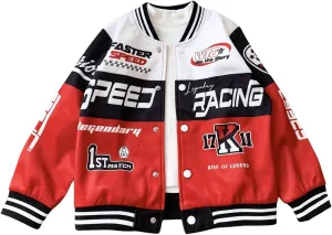SOLY HUX Toddler Boy's Varsity Jacket Letter Graphic Color Block Long Sleeve Motorcycle Jacket Outerwear