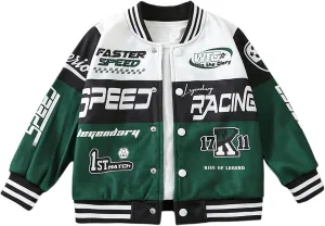 SOLY HUX Toddler Boy's Varsity Jacket Letter Graphic Color Block Long Sleeve Motorcycle Jacket Outerwear