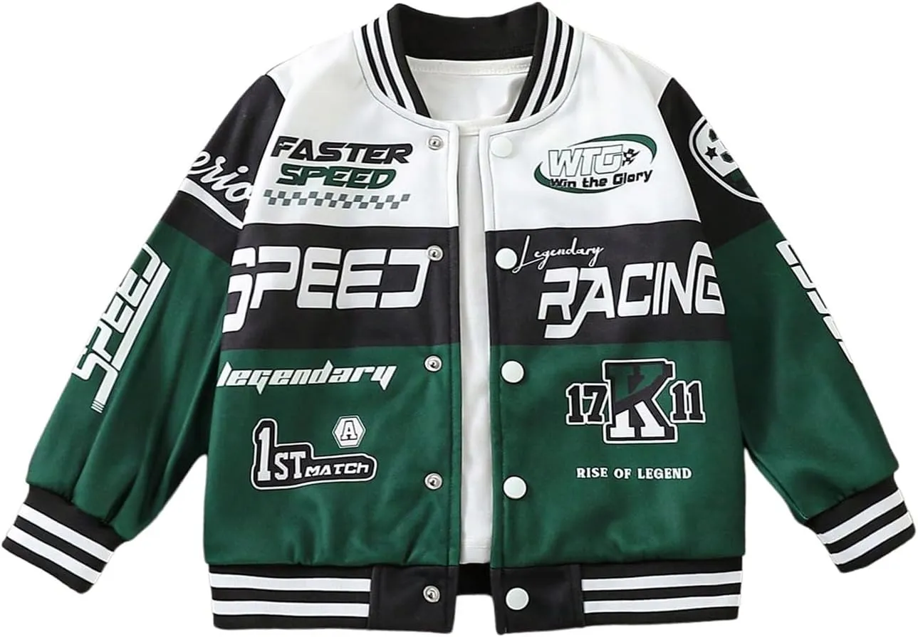 SOLY HUX Toddler Boy's Varsity Jacket Letter Graphic Color Block Long Sleeve Motorcycle Jacket Outerwear