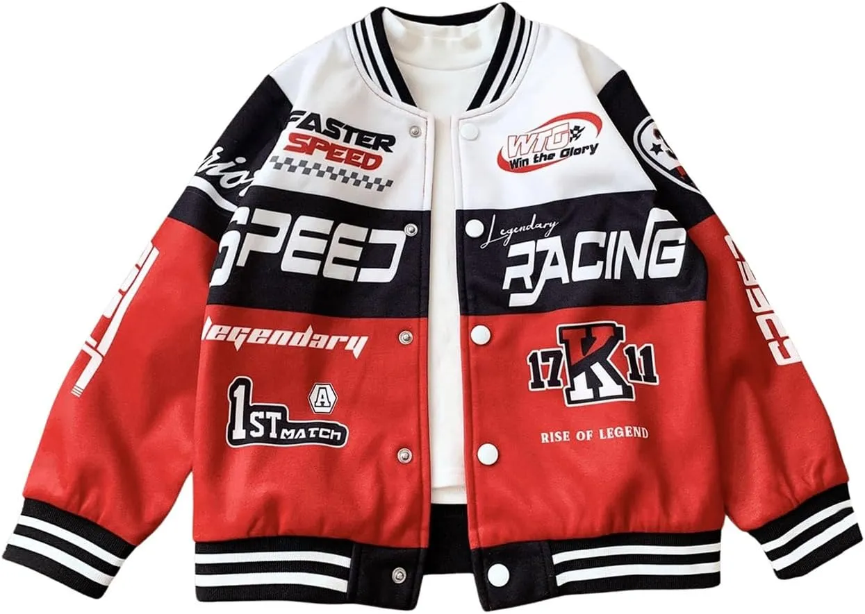 SOLY HUX Toddler Boy's Varsity Jacket Letter Graphic Color Block Long Sleeve Motorcycle Jacket Outerwear