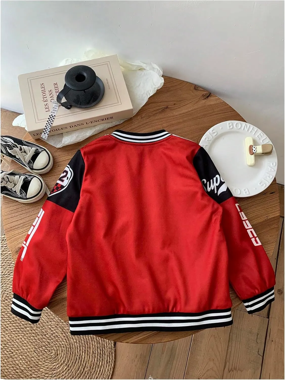 SOLY HUX Toddler Boy's Varsity Jacket Letter Graphic Color Block Long Sleeve Motorcycle Jacket Outerwear