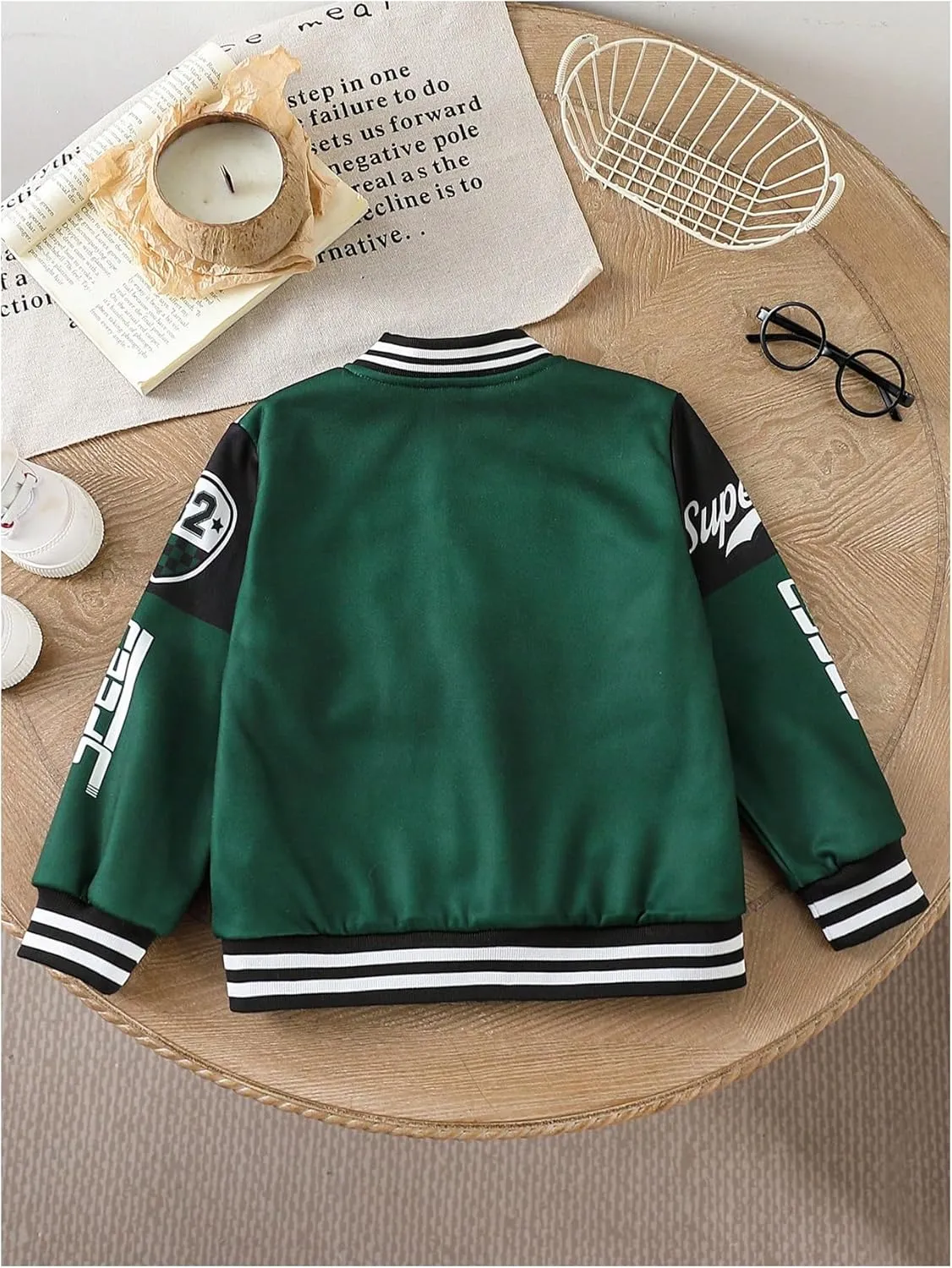 SOLY HUX Toddler Boy's Varsity Jacket Letter Graphic Color Block Long Sleeve Motorcycle Jacket Outerwear