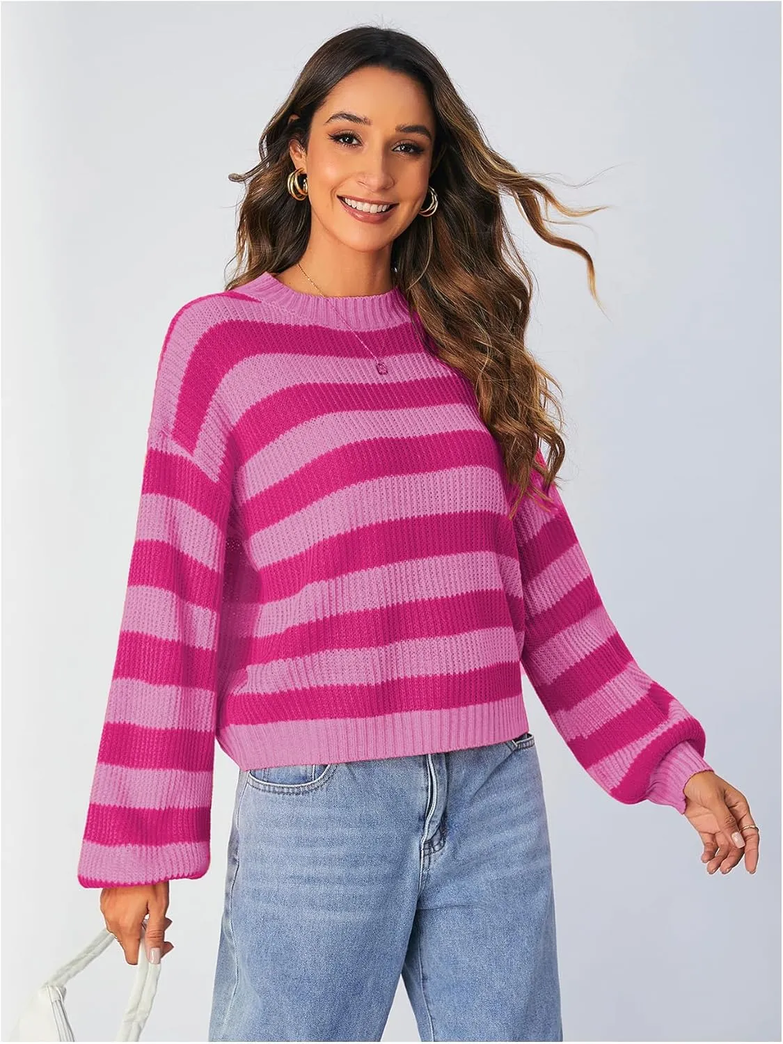 SOLY HUX Women's Color Block Striped Knit Tops Casual Long Sleeve Drop Shoulder Sweater Pullovers