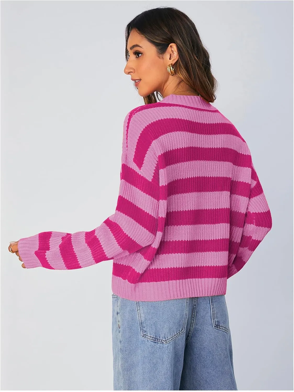 SOLY HUX Women's Color Block Striped Knit Tops Casual Long Sleeve Drop Shoulder Sweater Pullovers