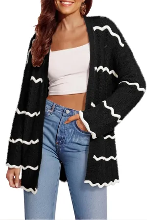 Sovoyontee Women's Oversized Striped Cardigan 2024 Fall Open Front Lightweight Cardigans Knit Sweater Coats