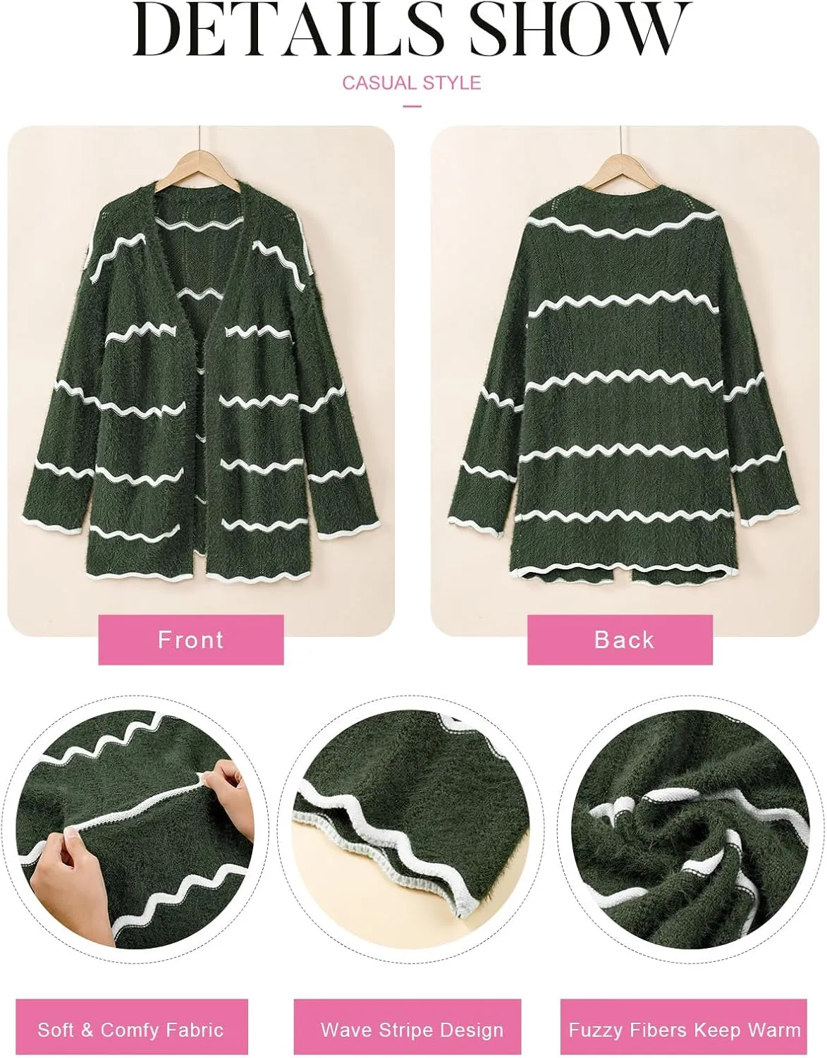 Sovoyontee Women's Oversized Striped Cardigan 2024 Fall Open Front Lightweight Cardigans Knit Sweater Coats