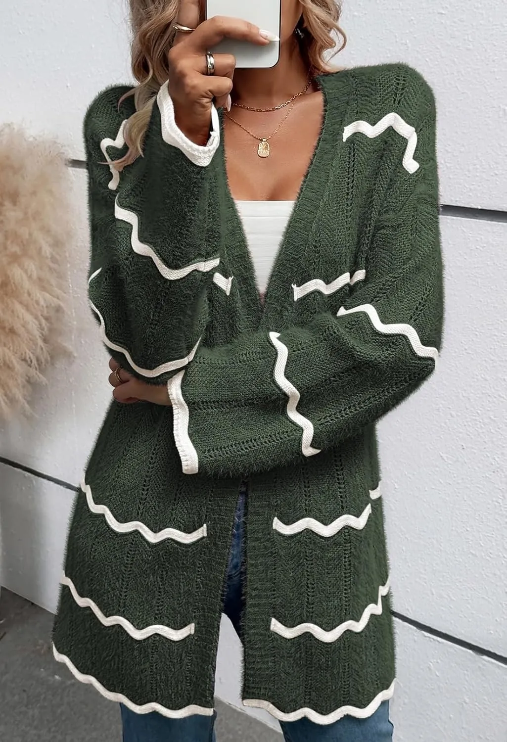 Sovoyontee Women's Oversized Striped Cardigan 2024 Fall Open Front Lightweight Cardigans Knit Sweater Coats