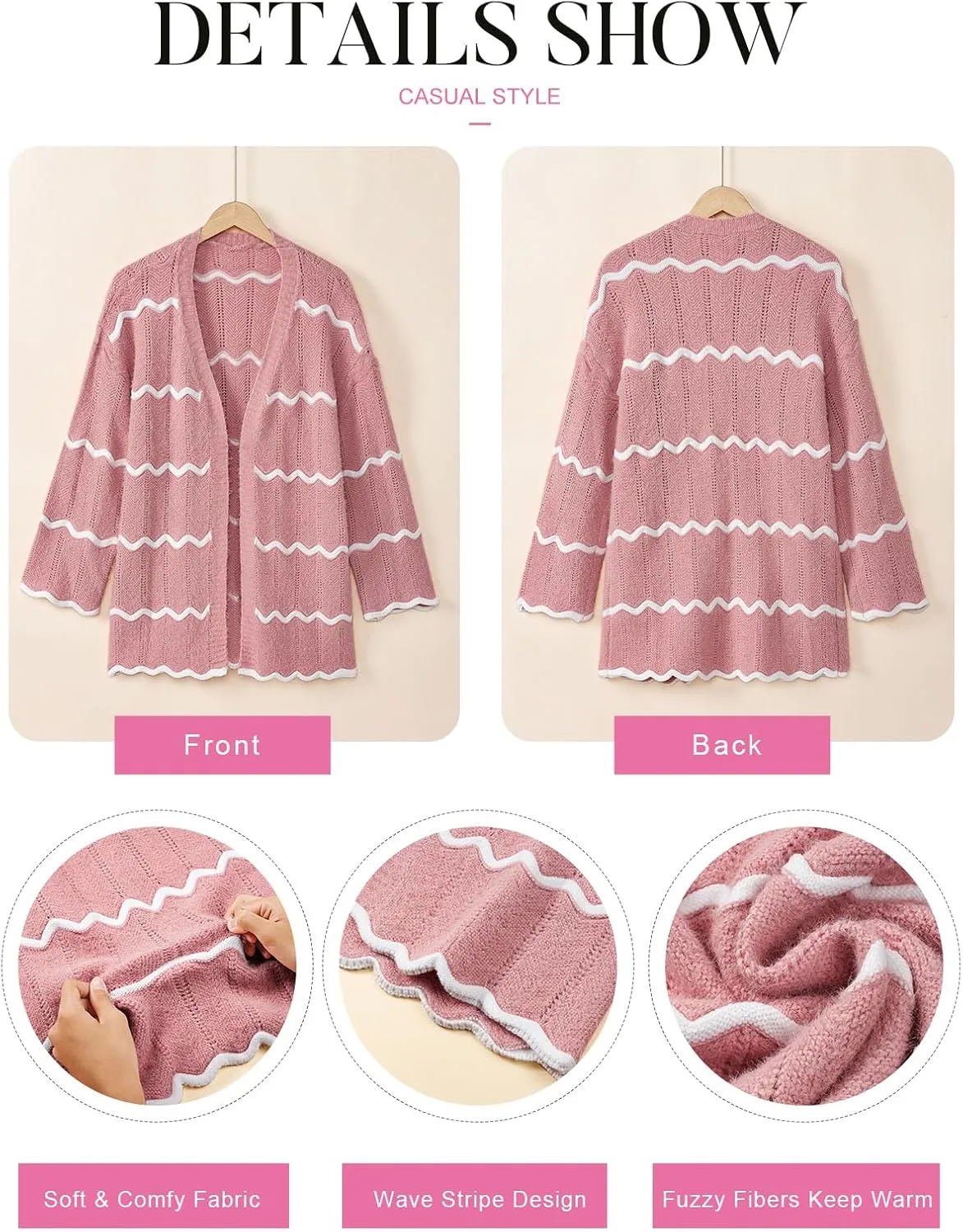 Sovoyontee Women's Oversized Striped Cardigan 2024 Fall Open Front Lightweight Cardigans Knit Sweater Coats