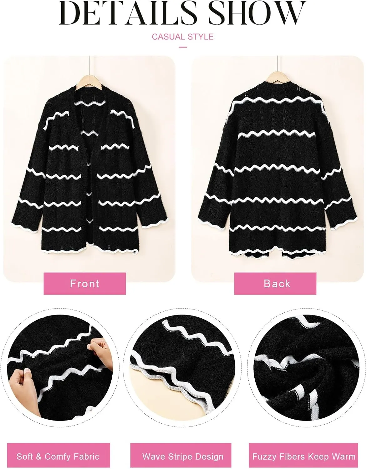 Sovoyontee Women's Oversized Striped Cardigan 2024 Fall Open Front Lightweight Cardigans Knit Sweater Coats