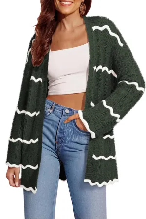 Sovoyontee Women's Oversized Striped Cardigan 2024 Fall Open Front Lightweight Cardigans Knit Sweater Coats
