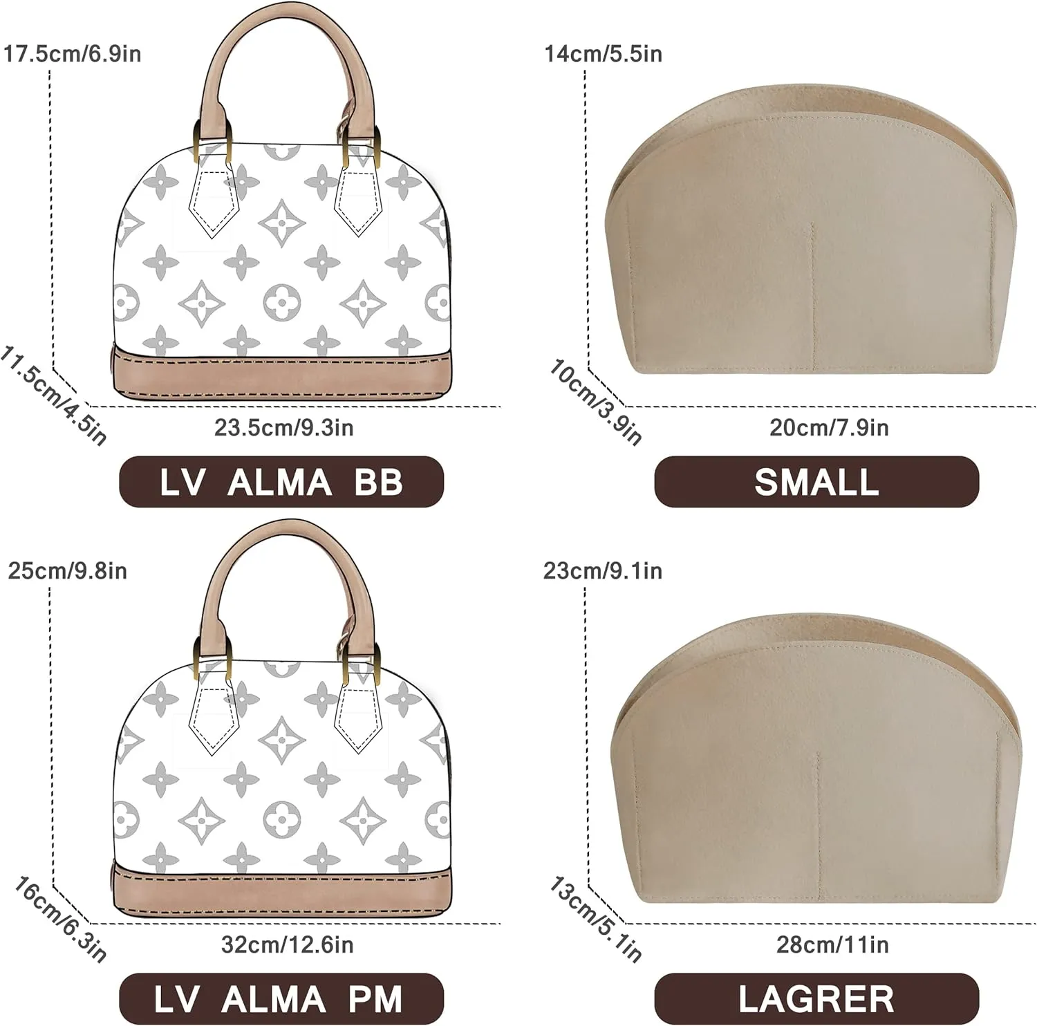 Soyizom Felt Purse Organizer Purse Insert Fits Alma BB PM Insert Tote Organizer for Women Purse Liner Purse in Purse (BB,Beige)