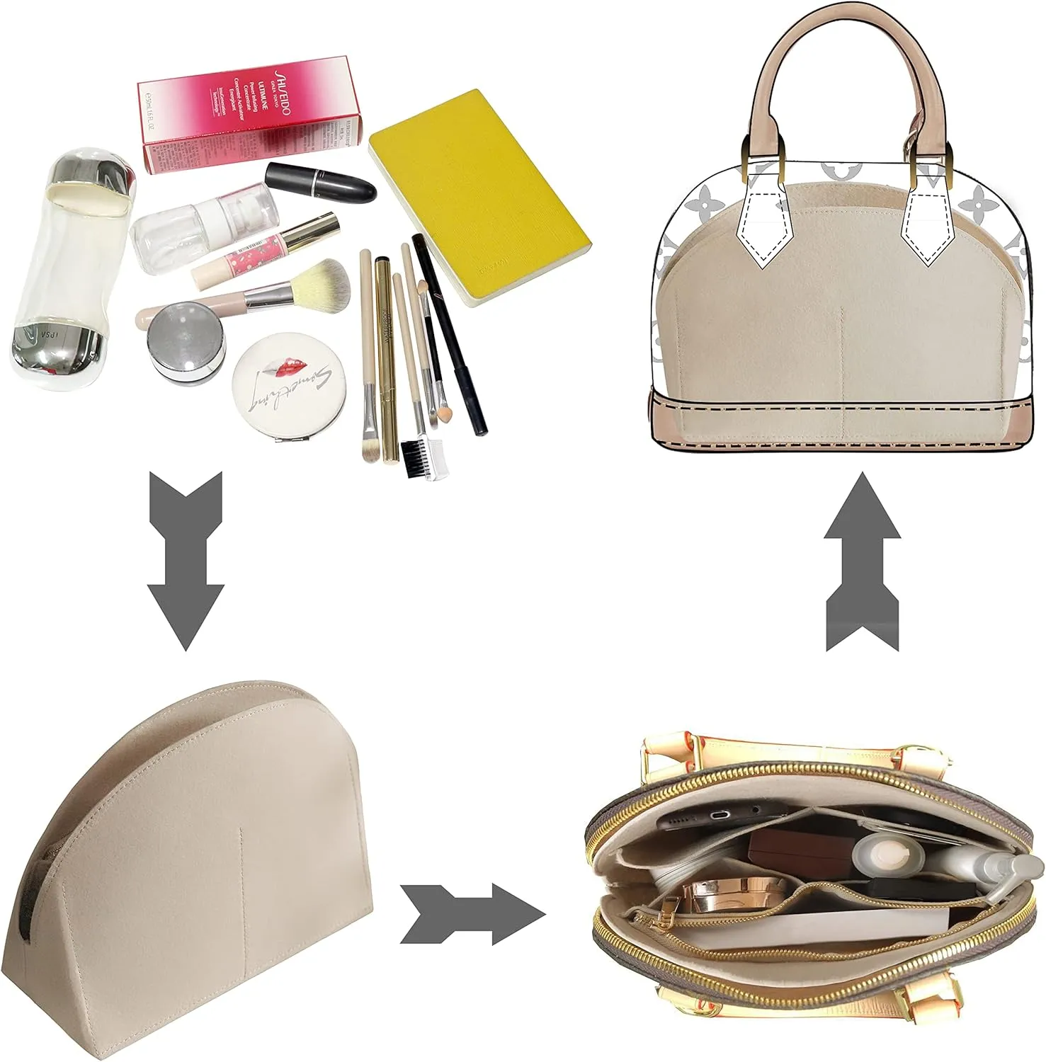 Soyizom Felt Purse Organizer Purse Insert Fits Alma BB PM Insert Tote Organizer for Women Purse Liner Purse in Purse (BB,Beige)