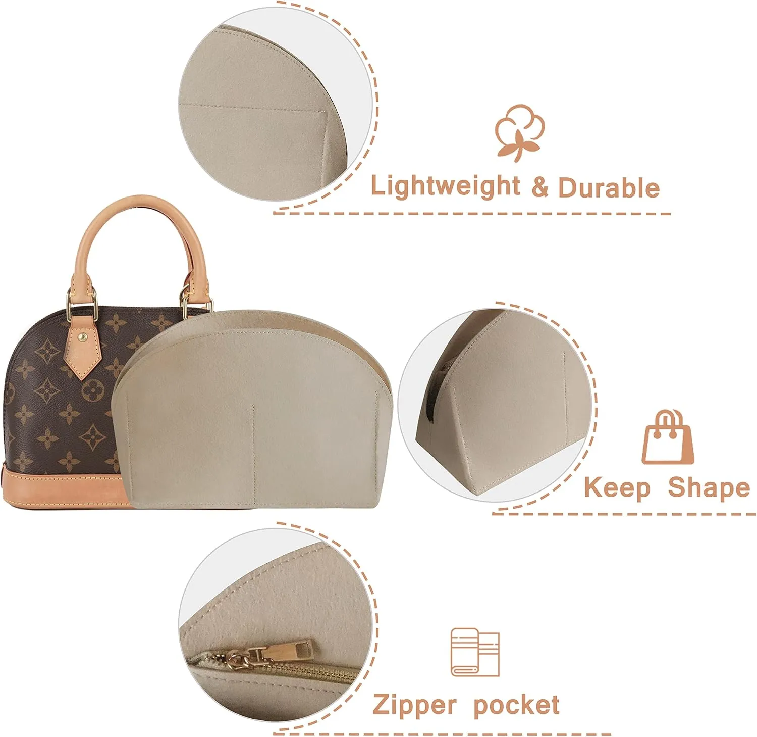 Soyizom Felt Purse Organizer Purse Insert Fits Alma BB PM Insert Tote Organizer for Women Purse Liner Purse in Purse (BB,Beige)