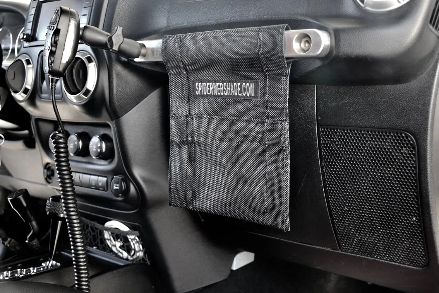 Spiderwebshade Grab Bag for Jeep - Front Passenger Seat Grab Bar Organizer - Travel Essentials Holder - MADE IN AMERICA (Black)