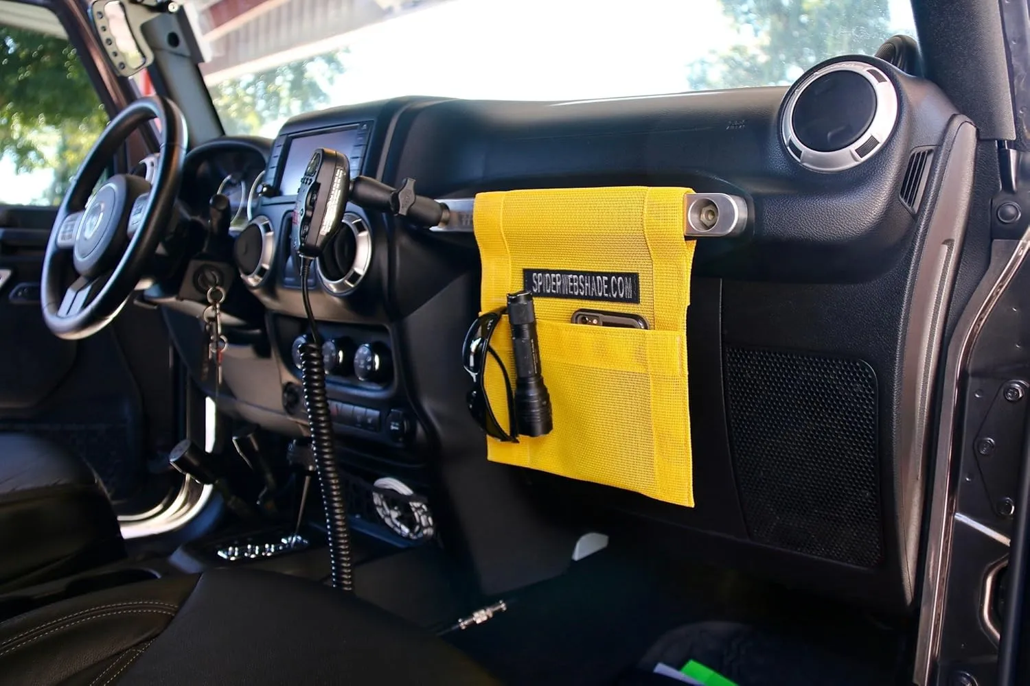 Spiderwebshade Grab Bag for Jeep - Front Passenger Seat Grab Bar Organizer - Travel Essentials Holder - MADE IN AMERICA (Blue)