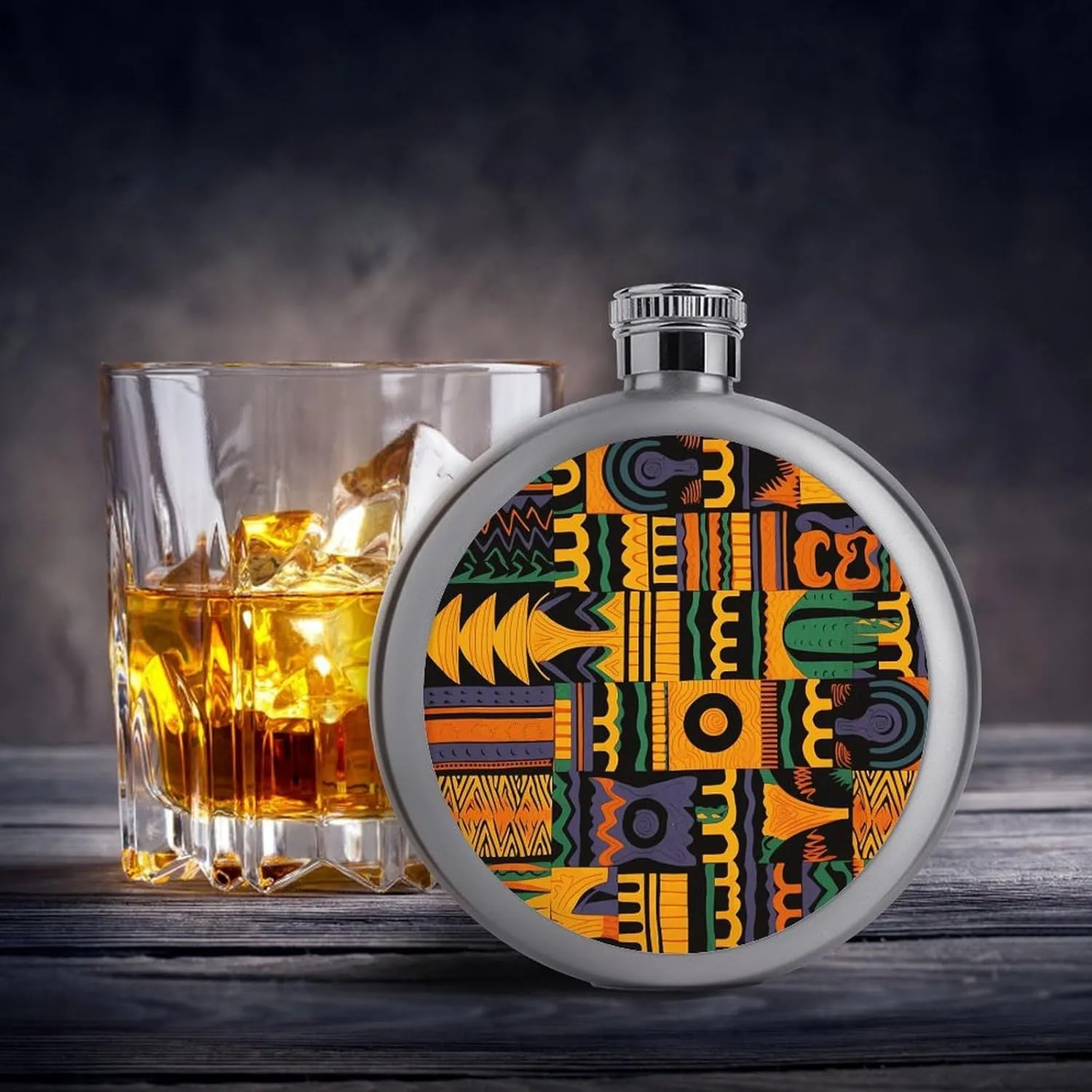 Stainless Steel Wine Bottle Liquor Container African Ethnic Pattern Print Leak Proof Hip Flask Durable for Camping Hiking Travel Festivals