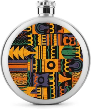 Stainless Steel Wine Bottle Liquor Container African Ethnic Pattern Print Leak Proof Hip Flask Durable for Camping Hiking Travel Festivals