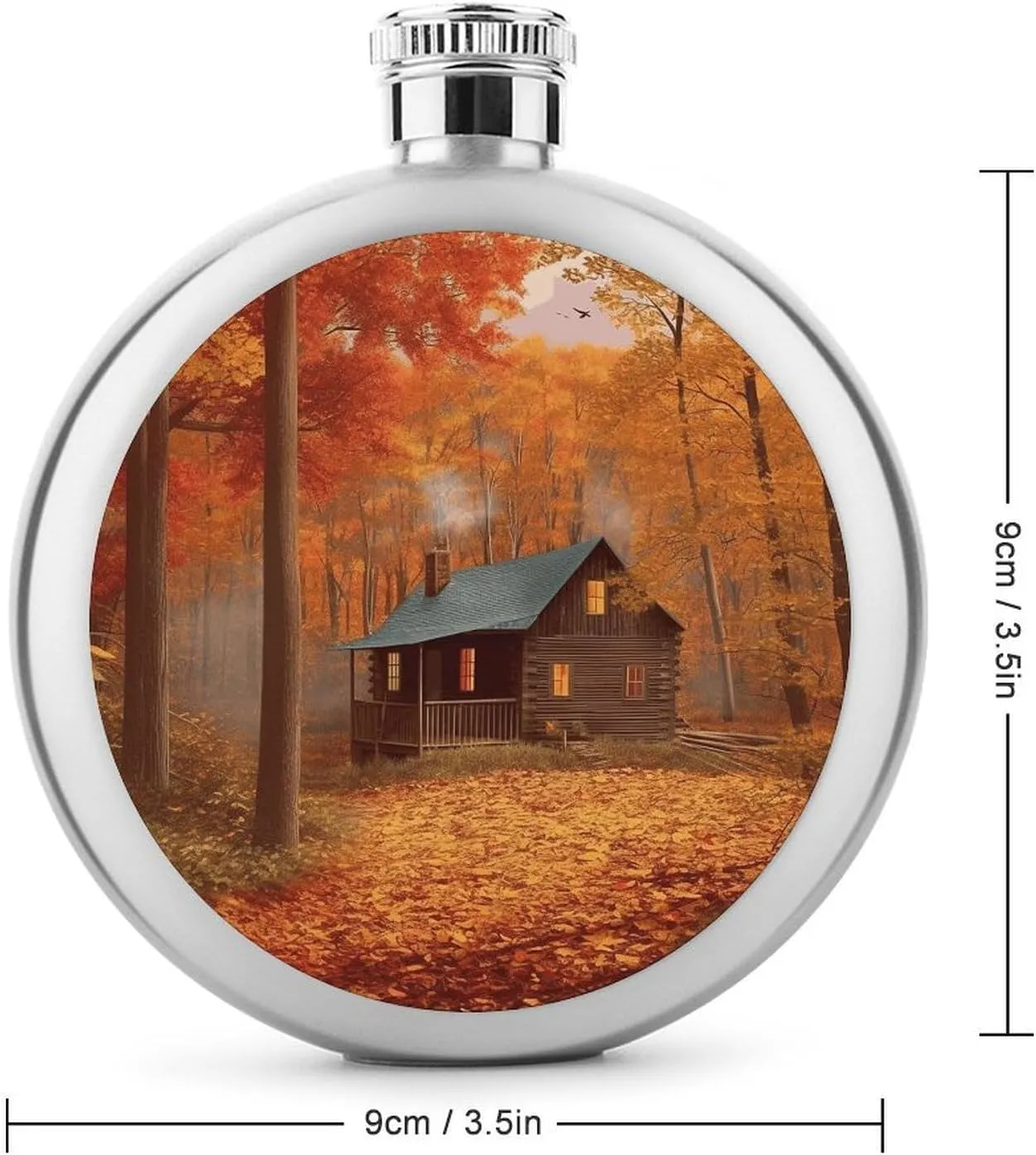 Stainless Steel Wine Bottle Liquor Container Autumn Woods Cabin Print Leak Proof Hip Flask Durable for Camping Hiking Travel Festivals