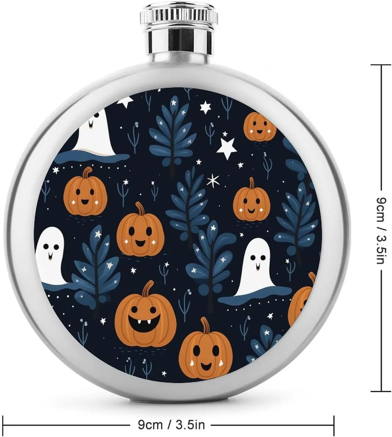 Stainless Steel Wine Bottle Liquor Container Cartoon Pumpkin Head Print Leak Proof Hip Flask Durable for Camping Hiking Travel Festivals