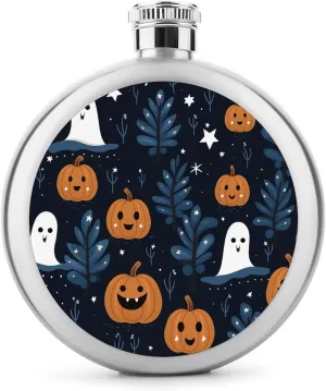 Stainless Steel Wine Bottle Liquor Container Cartoon Pumpkin Head Print Leak Proof Hip Flask Durable for Camping Hiking Travel Festivals